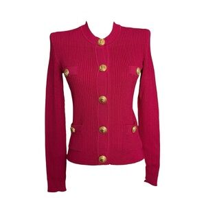 Balmain Fuchsia Cardigan with Gold Buttons